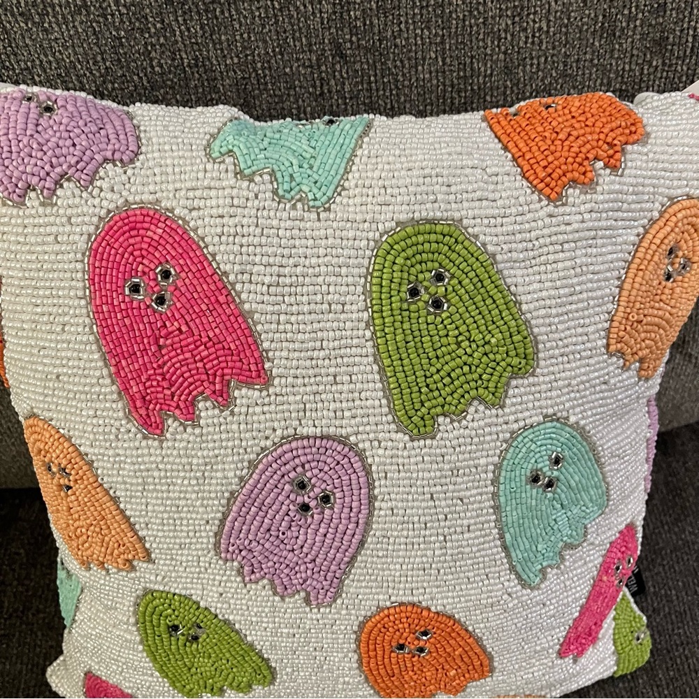 Well Dressed Home Beaded Ghost Pillow Multi Color Tiktok Homegoods Halloween NWT - Picture 6 of 7
